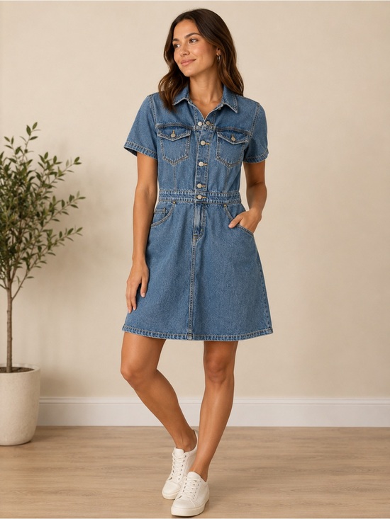Levi's Dresses & Skirts - Levi Strauss Signature Women’s Denim Shirt Dress Short Sleeve Size M